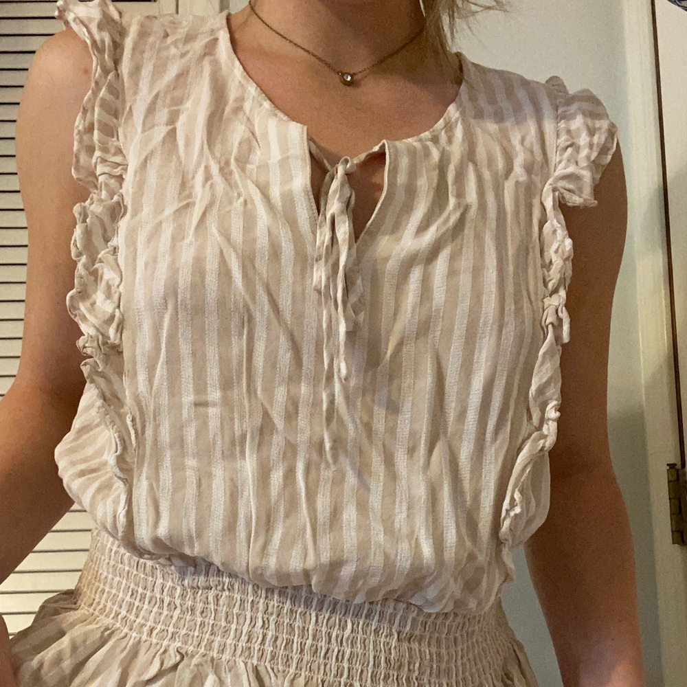 DARLING blouse for any age! The stripes and ruffles are my favorite.